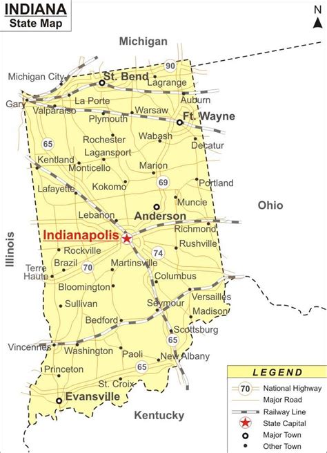 indiana map map  indiana  cities road river highways