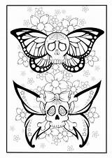 Tattoo Butterfly Ink Skulls Calaveras Colouring Tsgos Erwachsene Muertos Tradicionales Schmetterling Totenkopf Mort Dragonflies Enregistrée sketch template