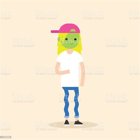 sick blonde teenage girl with green face vector cartoon illustration
