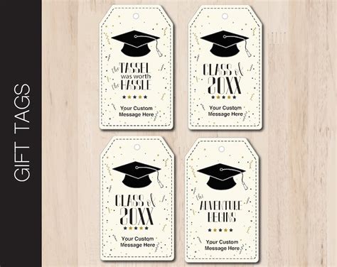 graduation printable tags black  gold tag personalized graduation