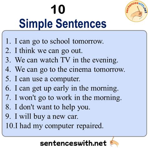 simple sentences examples english simple sentences sentenceswithnet
