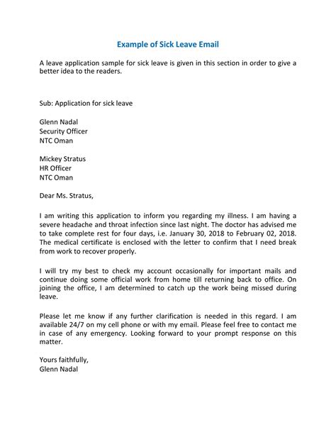 sample sick leave letter  class teacher collection letter template