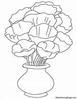 Flower Poppy Coloring Vase sketch template
