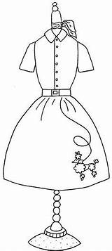 Coloring Dress Poodle Skirt Embroidery Form 1950s Patterns Sock Hop Pattern Applique Designs Cross Skirts Dresses Crafts 50s Para Forms sketch template