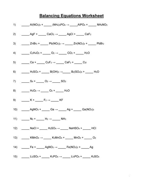 balancing equations practice worksheet answer key db excelcom