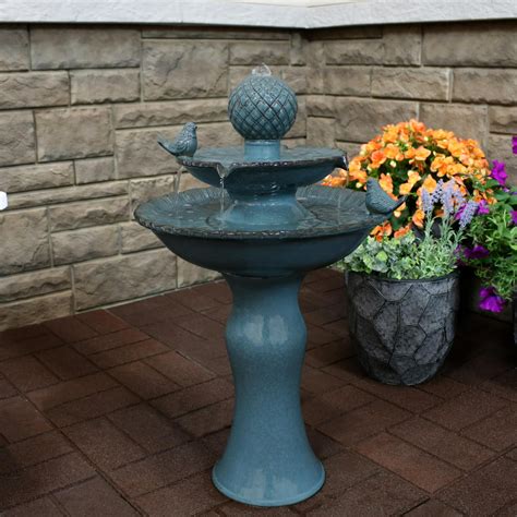 sunnydaze resting birds outdoor water fountain ceramic  tier waterfall fountain backyard
