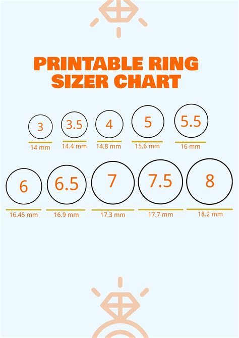 printable ring size chart ring sizer tool find  ring