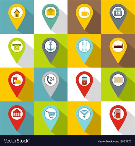 points interest icons set flat style royalty  vector