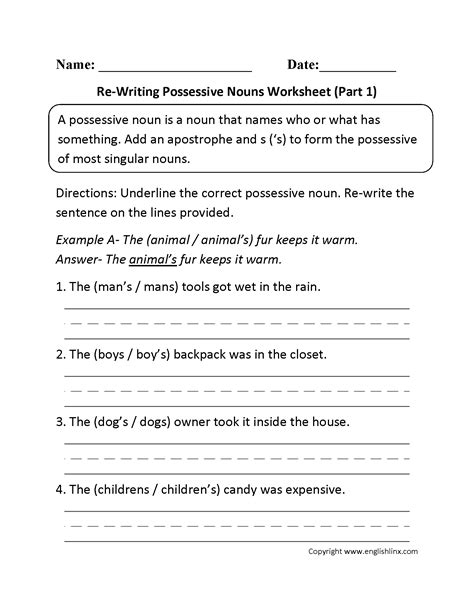 possessive nouns worksheets  writing possessive nouns worksheet part