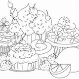Coloring Pages Cute Food Cupcake Cupcakes Hard Colouring Kids Printable Color Adult Sheets Books Cake Sprinkles Fun Therapy Adults Birthday sketch template