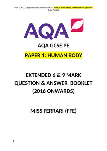aqa gcse pe paper    question  answer bundle teaching resources