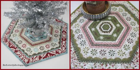 red letter quilts  mini christmas tree skirt  quilted candle mat