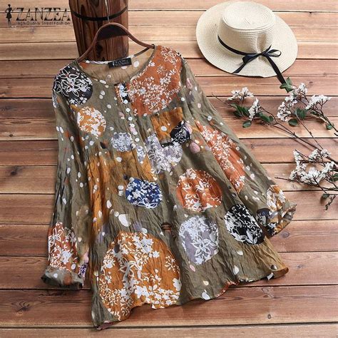2019 Zanzea Women Blouse Long Sleeve Loose Blusas Vintage Floral Print