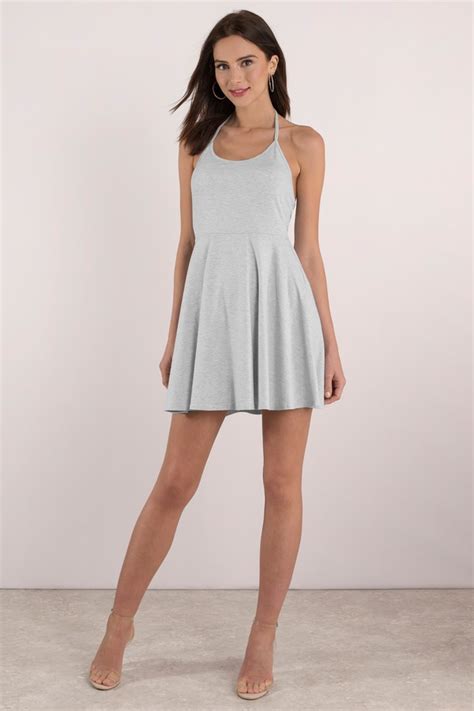 cute heather grey dress backless dress brunch dress skater dress