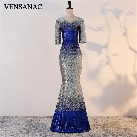 Buy Vensanac 2018 V Neck Sequin Long Mermaid Evening
