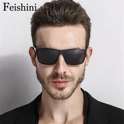 Feishini Plastic Driving Square Sunglasses Men Polarized Brand Designer