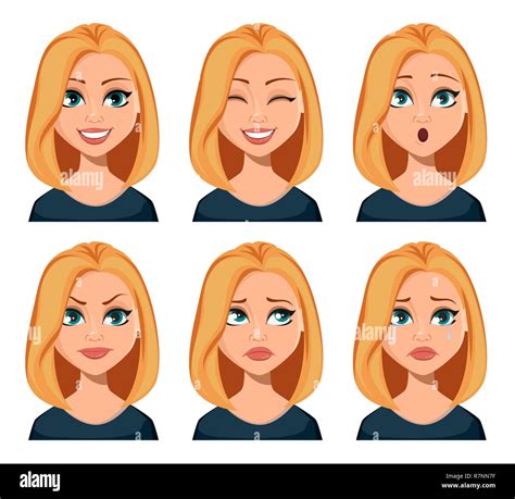 face expressions of woman with blond hair different female emotions