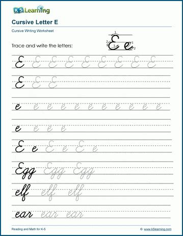 cursive writing letter  worksheets  learning