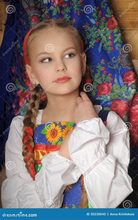 Girl In Russian Costume Stock Image Image Of Antique 30230045