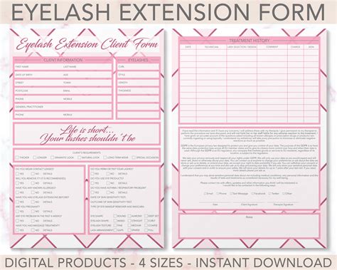 eyelash extension client record form consultation treatment etsy