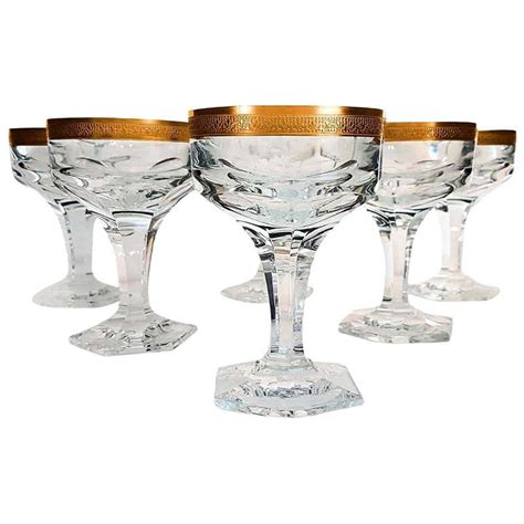 Set Of Eight Moser Cameo Crystal Cranberry Goblets With Acid Etched