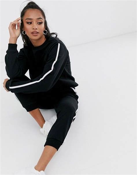 asos design petite tracksuit sweat basic jogger  tie  contrast binding asos asos