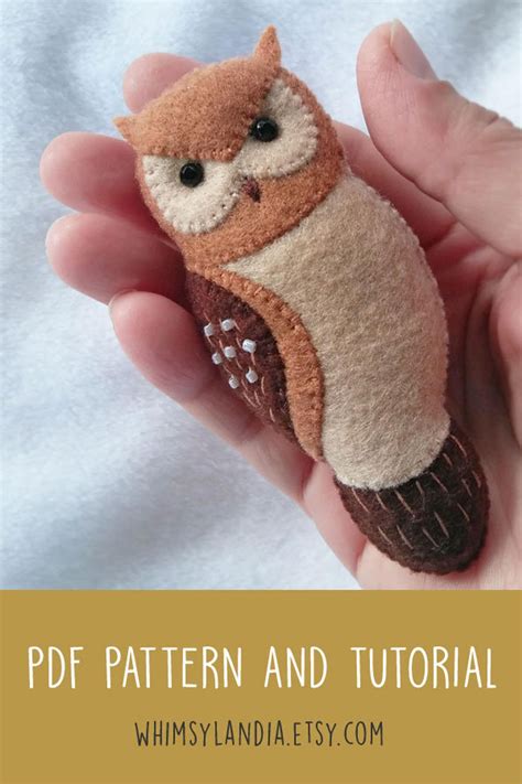 pattern  mini brown horned owl felt brooch ornament soft toy