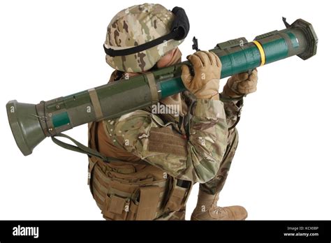 army soldier  recoilless rocket launcher isolated  white stock photo alamy