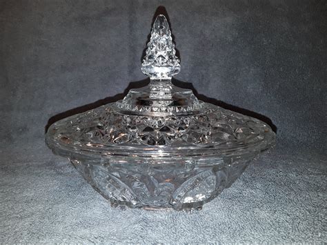 pressed glass candy dish  matching lid collectors weekly