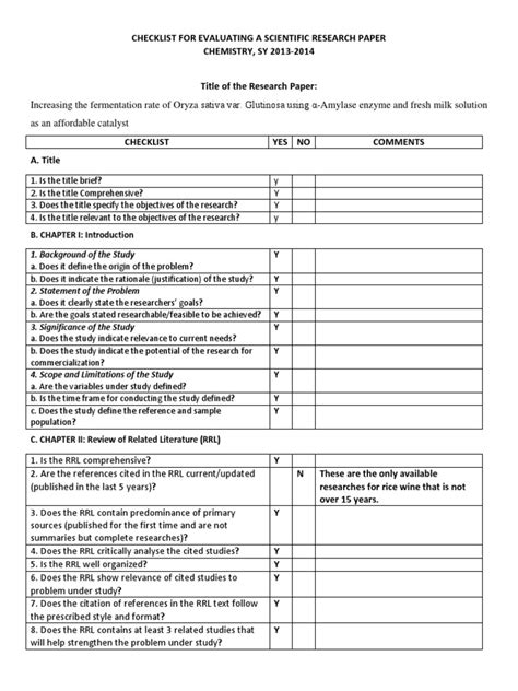 checklist  evaluating  scientific research paper  inquiry