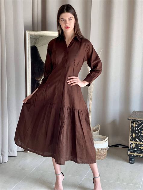 brown solid dress