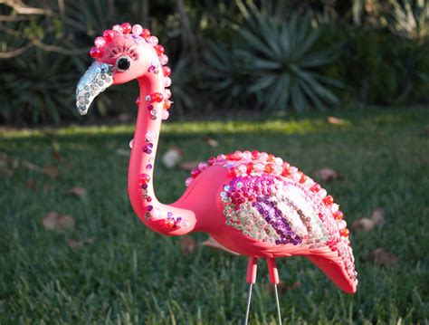 Bedazzled Flamingo Lawn Ornament Pink Plastic Flamingo With Pink