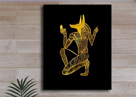 god anubis the jackal egyptian hieroglyphic gold black print etsy in