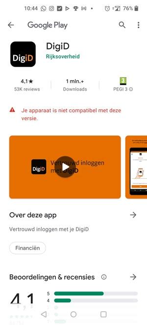 digid app niet te downloaden op apparaten met android