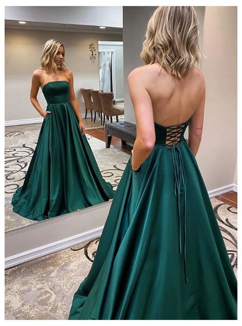 prom dresses  promdresses   green satin strapless prom dress  pocket