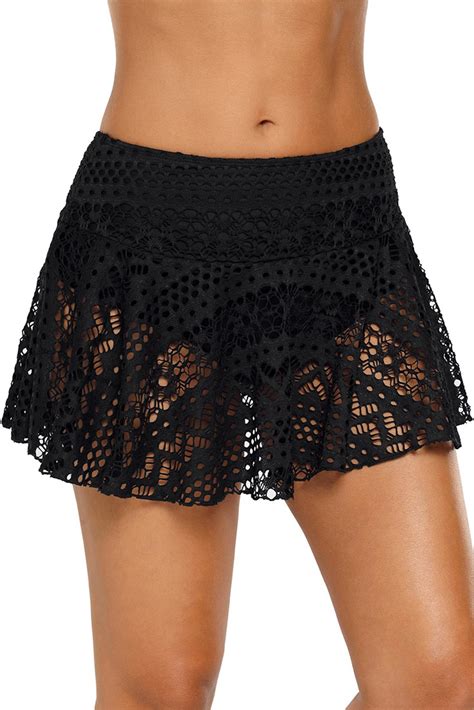 lynnie women crochet lace bikini bottom swim lace skirt swimsuit black