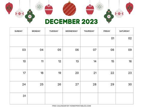 december  calendar printable