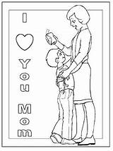 Coloring Pages Mothers Son Mother Mom Hugging Happy Printable Kids Family Color Mamas sketch template