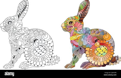 spring rabbit coloring page  adult  children easter background