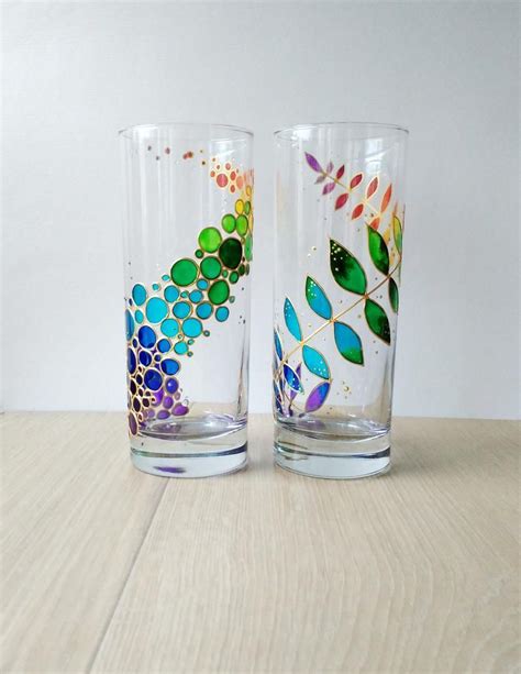 Rainbow Drinking Glasses Set Of 2 Hand Painted Floral