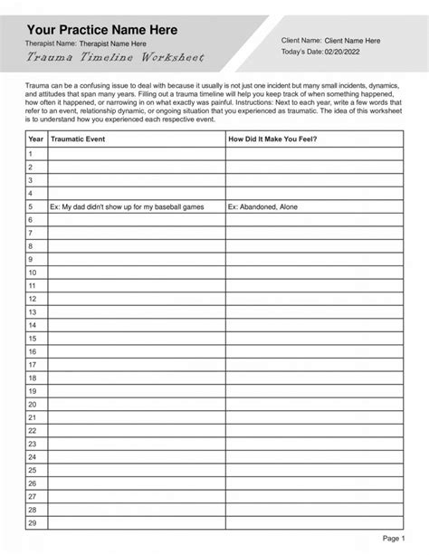 trauma timeline therapy worksheet  therapybypro