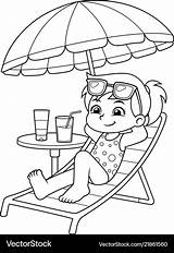 Girl Sunbathing Beach Vector Bw Relaxing sketch template