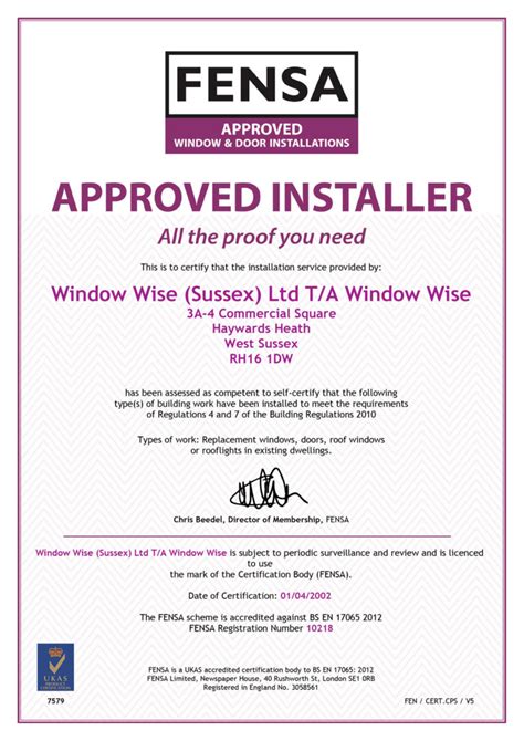 fensa certificate window wise