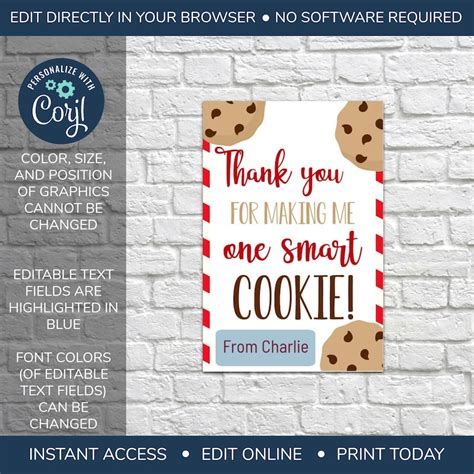 editable  smart cookie tags printable    making etsy