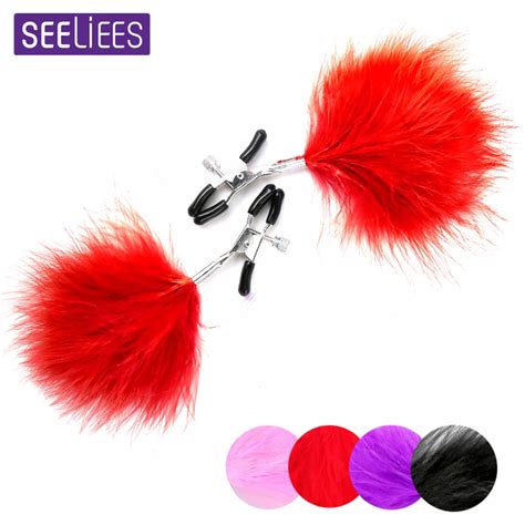 Seeliees Red Feather Nipple Clamp Couple Bdsm Sex Games Toy Erotic