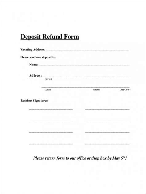 sample  security deposit return form template