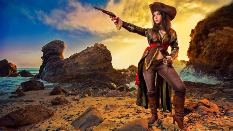 Hd Cosplay Pirate Fantasy Asian Brunette Beach Game Games