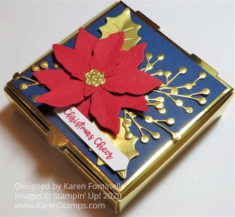 gold mini pizza box  christmas poinsettia stamping  karen