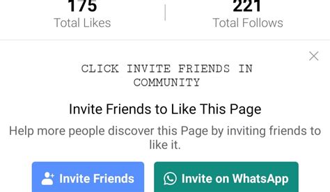 invite   facebook page   community
