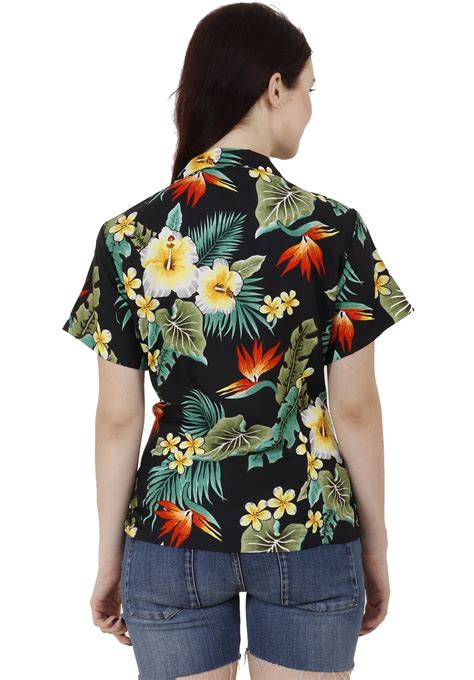 hawaiian shirts womens flower leaf beach aloha top blouse short sleeve